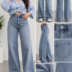 Medium Blue High-Waist Wide-Leg Jeans