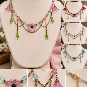 Pink Floral Beaded Statement Necklace