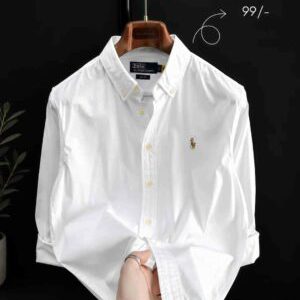 Men's White Full-Length Sleeve Shirt | Cotton Blend for Casual & Business Wear